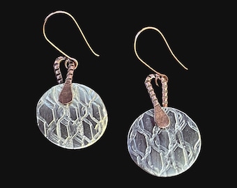 Silver and Copper Dangle Earrings. Unique Silver Jewelry. Copper Earrings. Designer Jewelry. Christmas Gift Holiday 2021. Handmade Jewelry.