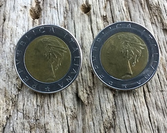 Italienische Lira Ohrstecker. Authentische Italienische Münzen. Einzigartige Münzohrringe. Clip auf Ohrstecker. Runde Ohrclips. Geschenke unter 30.