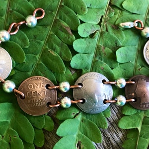 Coin Jewelry/ Coin Bracelet/Buffalo Nickel Bracelet/Old Silver and Copper Coin Bracelet/Penny Bracelet/Dime Bracelet/Handmade Bracelet