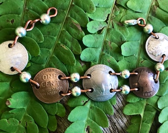 Coin Jewelry/ Coin Bracelet/Buffalo Nickel Bracelet/Old Silver and Copper Coin Bracelet/Penny Bracelet/Dime Bracelet/Handmade Bracelet