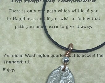 Native American Silver Necklace/Handmade Coin Jewelry/Thunderbird/Unique Men’s Necklace with Eagle/Father’s Day Gift/Vintage/Upcycled