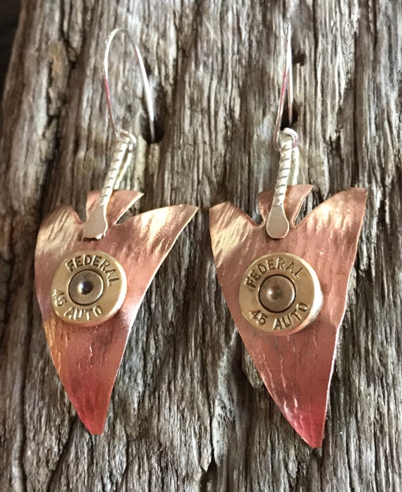 Copper Earrings/45 Bullet Earrings/copper and Silver Earrings With