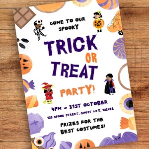 Kids Trick or Treat Party Invitation: Editable Halloween Canva Template (Digital Download)
