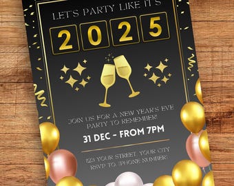 Invito modificabile per la festa di Capodanno: modello Canva stampabile (download digitale)