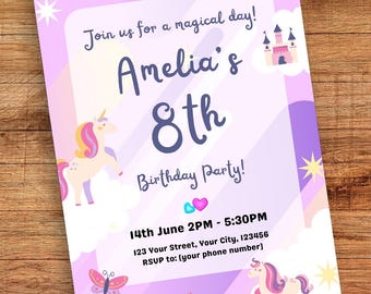 My Little Pony Unicorn Birthday Invitation: Editable Canva Template (Digital Download)