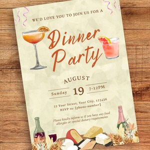Dinner Party Theme Party Invitation, Editable Adults Dinner Party Invitation Canva Template, Dinner Party Invite