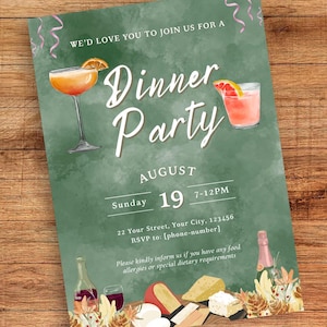 Dinner Party Theme Party Invitation, Editable Adults Dinner Party Invitation Canva Template, Dinner Party Invite
