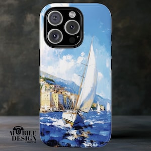 Custodia per telefono a tema vela, barca a vela sull&#39;oceano, custodia per yacht per iPhone 16, 15, 14, 13 Pro Max, Samsung Galaxy S25, S24, S23 Ultra, Pixel 9, 8, regalo per gli amanti delle barche