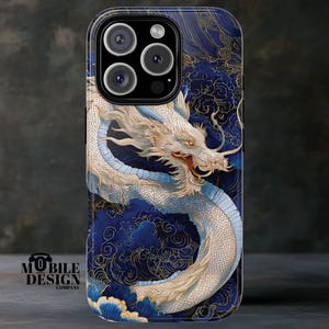 White Dragon Phone Case, Japanese Myth Cover for iPhone 16 15 14 13 12 Pro Max, Samsung Galaxy S25 S24 S23 Ultra, Pixel 9 8, Gift for Him