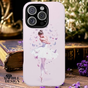 Ballerina and Butterfly Pink Phone Case, Ballet Art Gift Case for iPhone 16 15 14 13 12 Pro Max, Samsung Galaxy S25 S24 S23 Ultra, Pixel 9 8