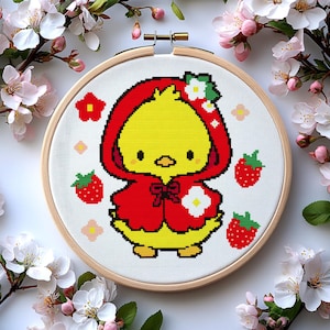 Cute Strawberry Duck Digital Cross Stitch Pattern PDF file | Cute Cartoon Design | Instant Download, Baby, Child, Decor,Flowers,Kawaii