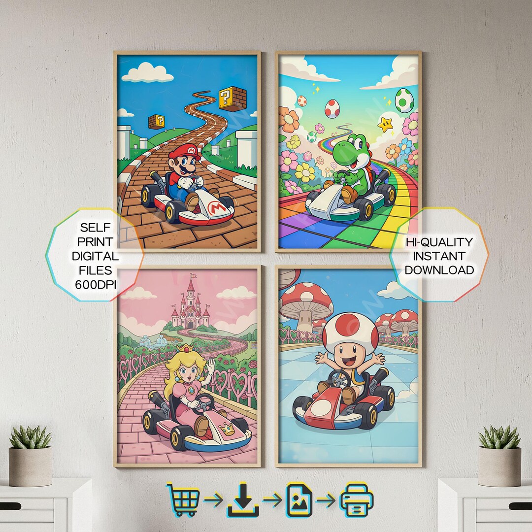 Mario Kart Poster Set Bundle Set of 4 - Printable Wall Art - Digital ...