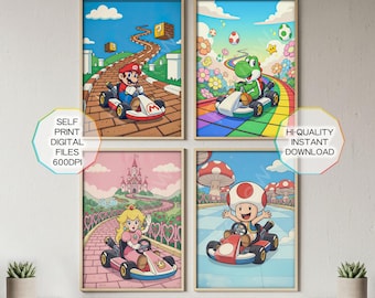 水彩スーパーマリオポスター - 壁飾り、子供部屋プリント、スーパー