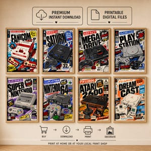Retro konsolposters set med 8 | 90-tals nostalgiposters | presentpaket med posters