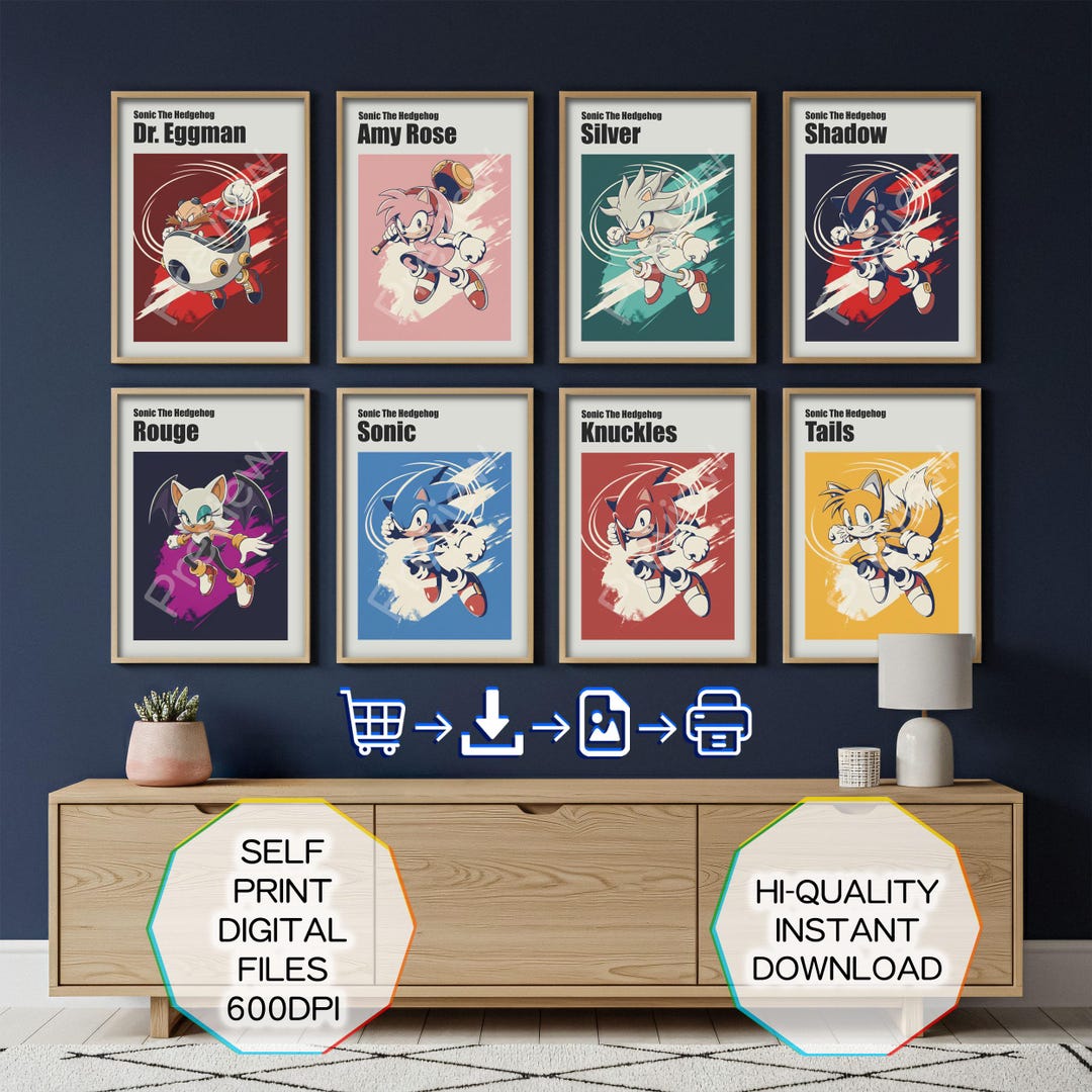 Sonic the Hedgehog Prints - Set of 8 Nursery Art (digital Download) - Etsy