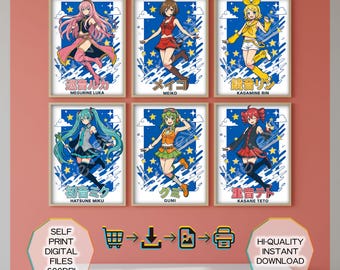Vocaloid Poster Set, Miku Bundle, Anime Fan, Art Print, Wall Art, Gaming Gamer Gift, Concept Artwork Computer Room, Tokyo Japan, Download