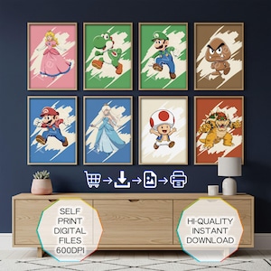 Super Mario Bros Minimalist Art Prints – Kids Room Decor (Digital Download)