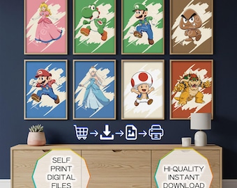 Super Mario Bros Minimalist Art Prints – Kids Room Decor (Digital Download)