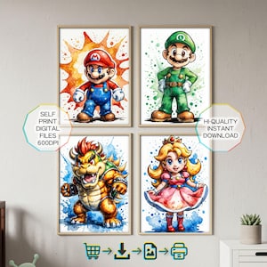 Aquarell Super Mario Bros Prints, Kinderzimmer Wandkunst (Digitaler Download)