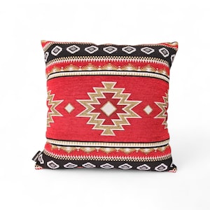 Her Boyutta Kırmızı Türk Kilim Yastık Kılıfı – Bohem Dokuma Desenli Lumbar & Kare  Kılıf