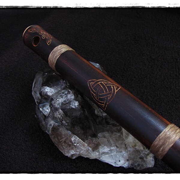 Irish Celtic Low D Burn Cured and Carved Bamboo Flute by Fire Flutes