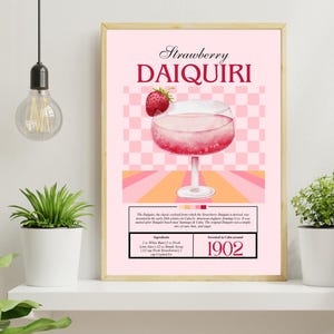 Lámina de arte mural con daiquirí de fresa, alta calidad, sin marco, tamaño A4, póster de bebidas para bar de cocina