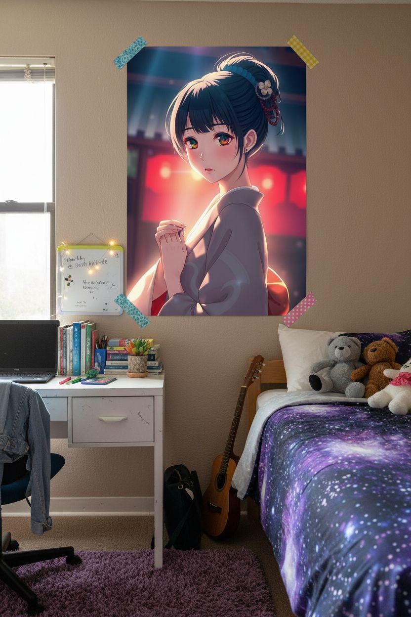 Japanese Wall Art: Anime Girl Poster, Minimalist Japanese Decor - Etsy