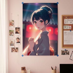 Japanese Wall Art: Anime Girl Poster, Minimalist Japanese Decor