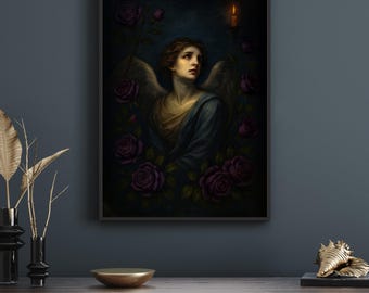 Póster de arte rococó Dark Angelcore: decoración gótica vintage para el hogar
