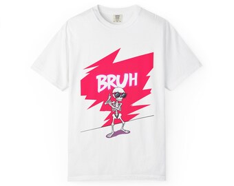 Camiseta de Halloween Bruh: Regalo de fiesta de esqueleto espeluznante de neón, con vibraciones rosas