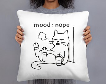 Almofada engraçada para gatos "Humor: Não" - Almofada para gatinhos descansando