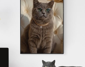 Póster de Richy, el gato del humo: Arte mural del gato gris millonario