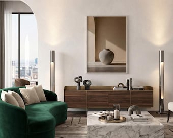 Arte mural neutro enmarcado: decoración de hotel vintage, impresión de jarrón de cerámica