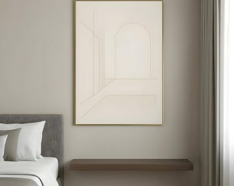 Arte mural para habitación de hotel: líneas doradas minimalistas, póster geométrico abstracto