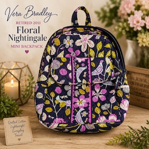 Vera Bradley Retired Navy  Floral Nightingale Mini Backpack 2011 Quilted Cotton Vera Bradley Small Backpack - Floral Nightingale Retired  main image 3