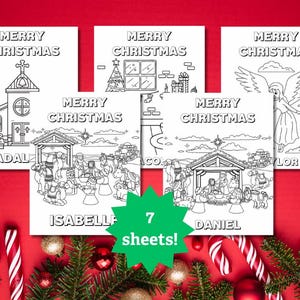 Christmas Nativity Scene Coloring Pages | Pack of 7 Sheets | Edit Each Child&#39;s Name! | Printable PDF