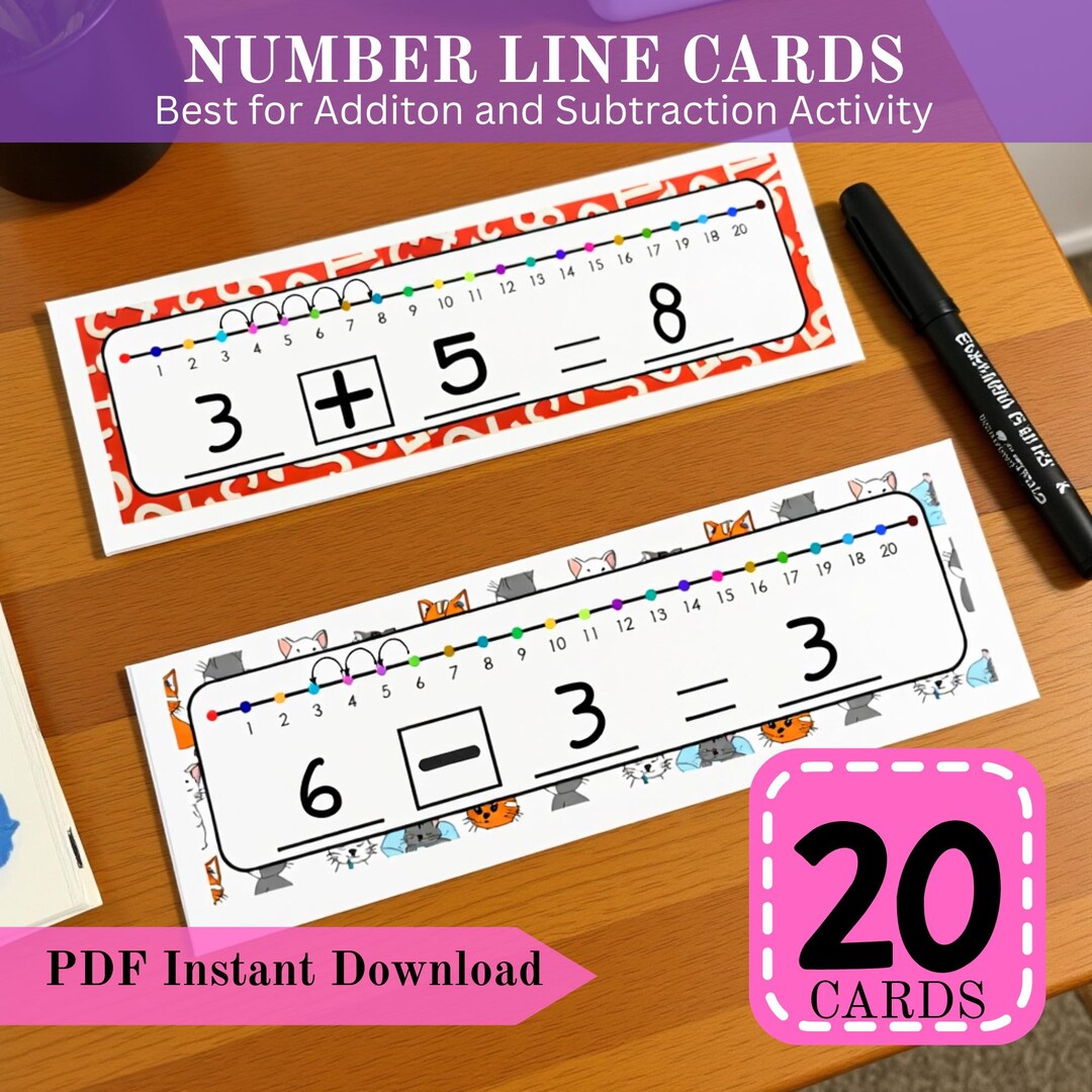 Number Line Addition & Subtraction Cards – 30 Printable Math Task Cards ...