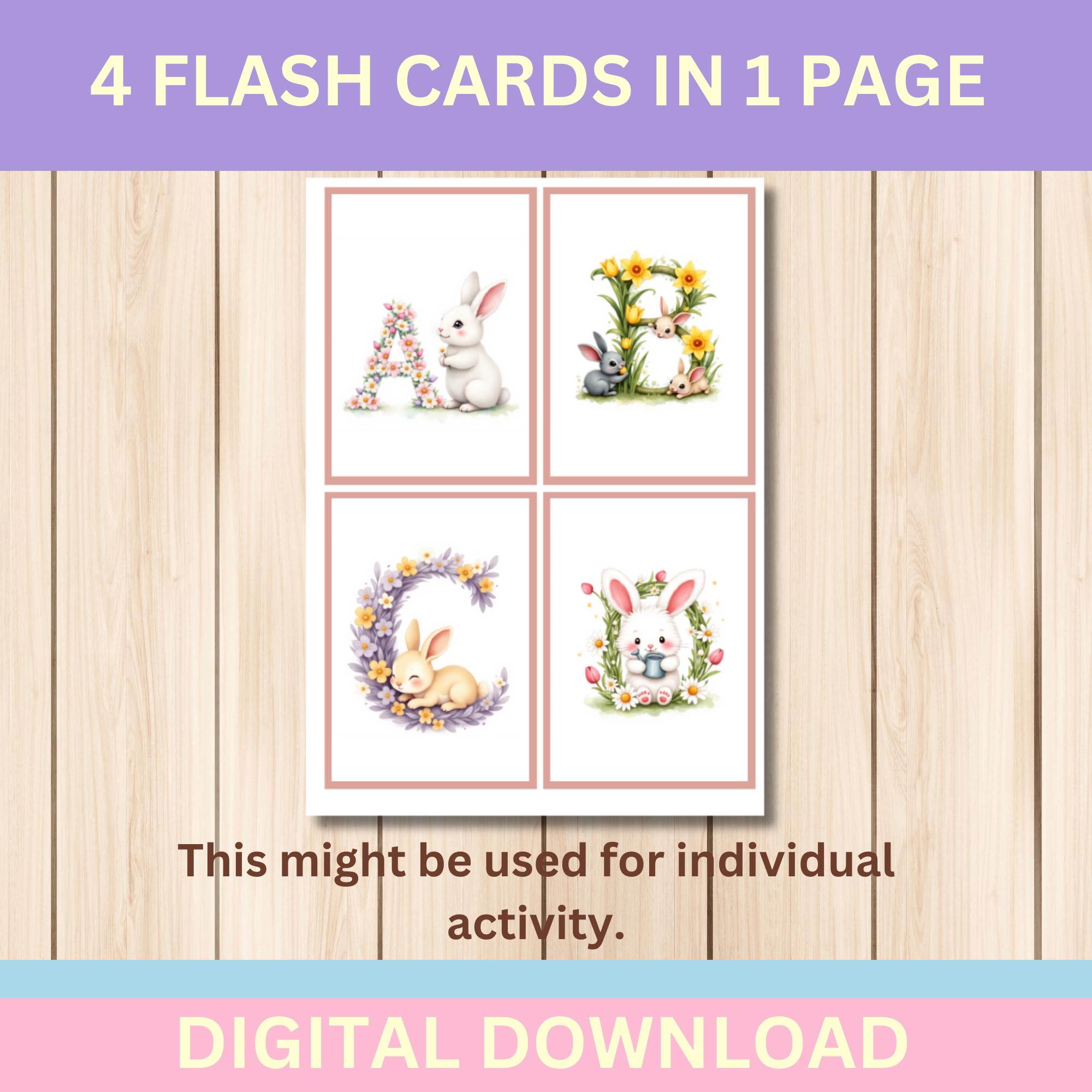 Cute Rabbit Flash Cards A to Z Bunny Alphabet Flash Cards for Kids - Printable ABC Animal Cards ...