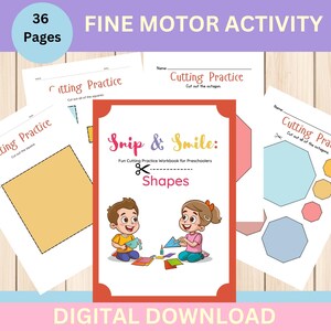 Schneidfertigkeiten üben Arbeitsblätter-Formen | Digitale Aktivitäten für Kinder mit Scheren | Feinmotorische Entwicklung Pintables