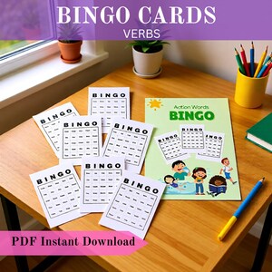 Verb Bingo Cards PDF – Action Words Bingo Game for Kids, ELA & ESL Classroom Activity, Printable Grammar Game, Instant Download