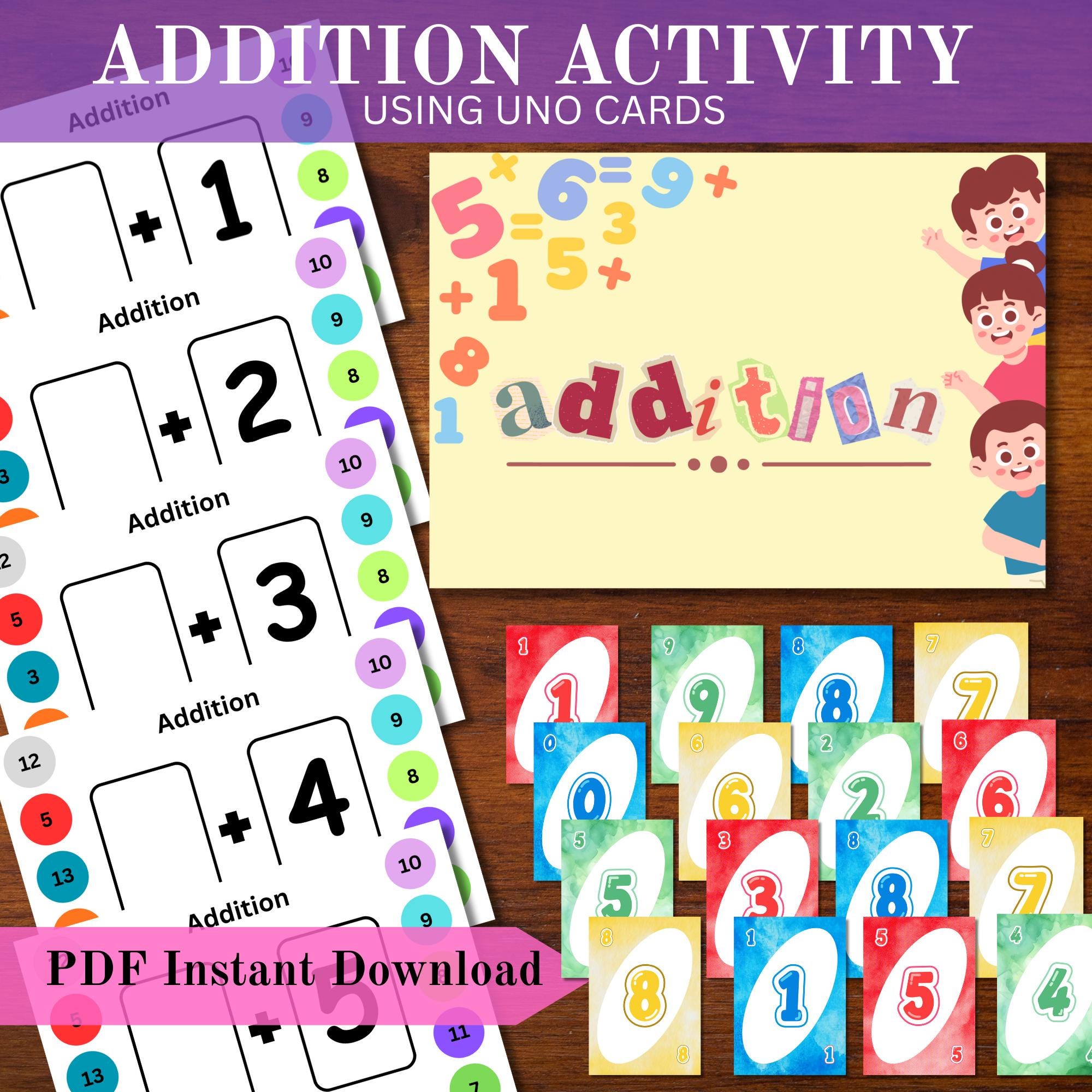 Uno Math Addition Games Addition Activity Printable Using UNO Cards | Math Game for Kids | PDF ...