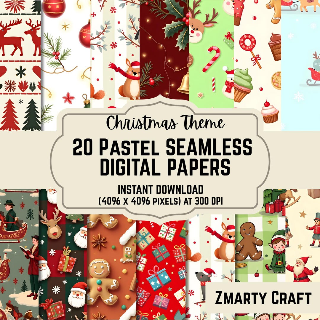Christmas Digital Paper Pack | 20 Pastel Seamless Holiday Backgrounds ...