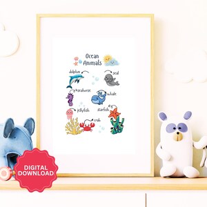 Ocean Animals Poster, Montessori Materials, Montessori Educational Posters, Nursery Wall Decor, Playroom Decor, Pre-School, DIGITAL DOWNLOAD