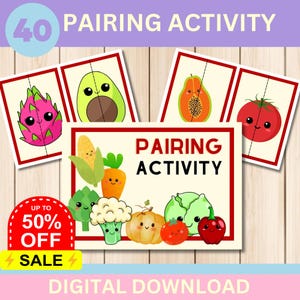 40 Atividade de frutas e vegetais fofos para crianças | Materiais de aprendizagem para jardim de infância e crianças com necessidades especiais