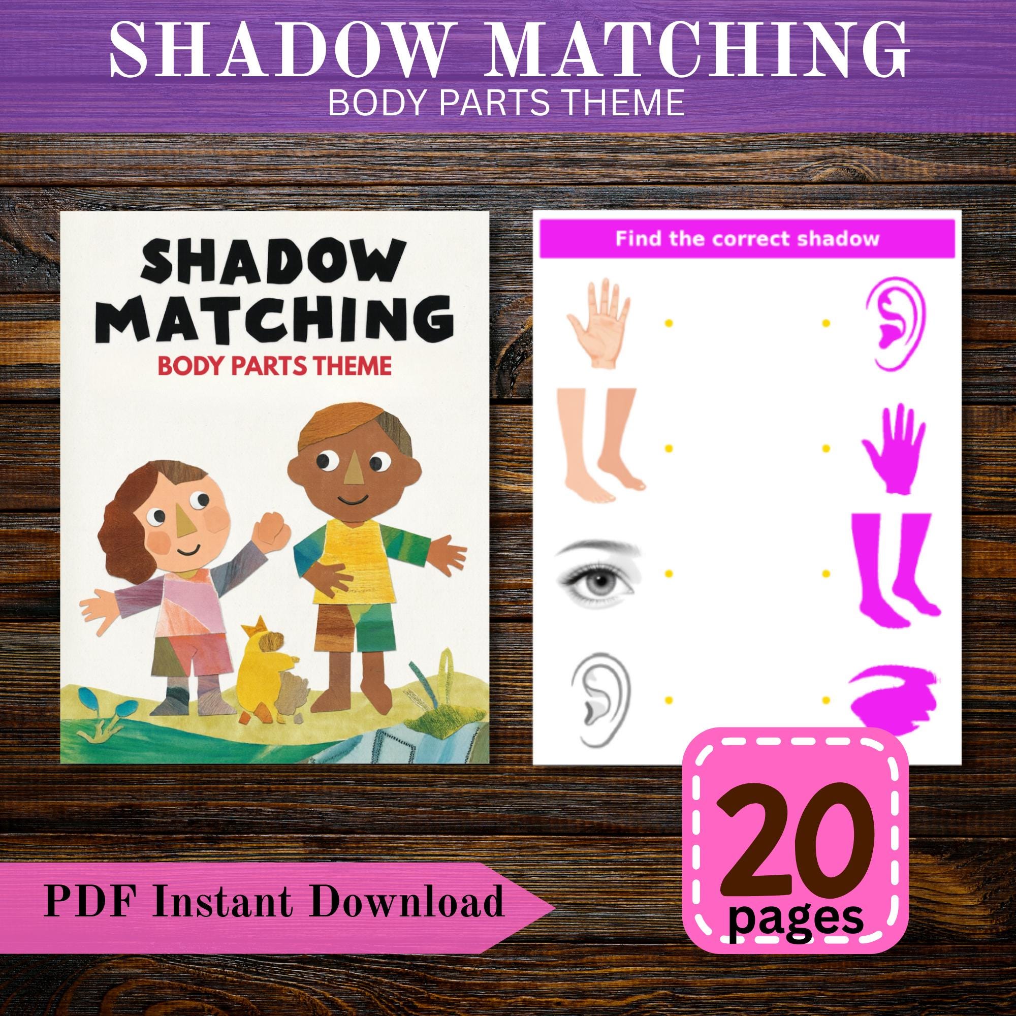 Shadow Matching Body Parts | Preschool Body Parts Activity | Visual ...