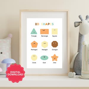 Geometric 2D Shapes Poster Minimalist Educational Wall Art Printable Homeschool Decor Montessori Educational Toddler Classroom Posters
