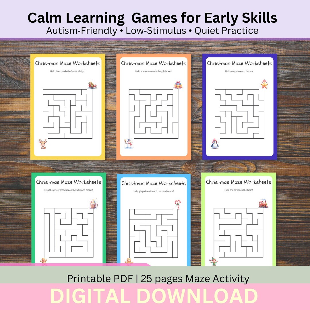Autism‑friendly Christmas Maze Printable | Calm Learning Maze Worksheets | Low‑stimulus Problem ...