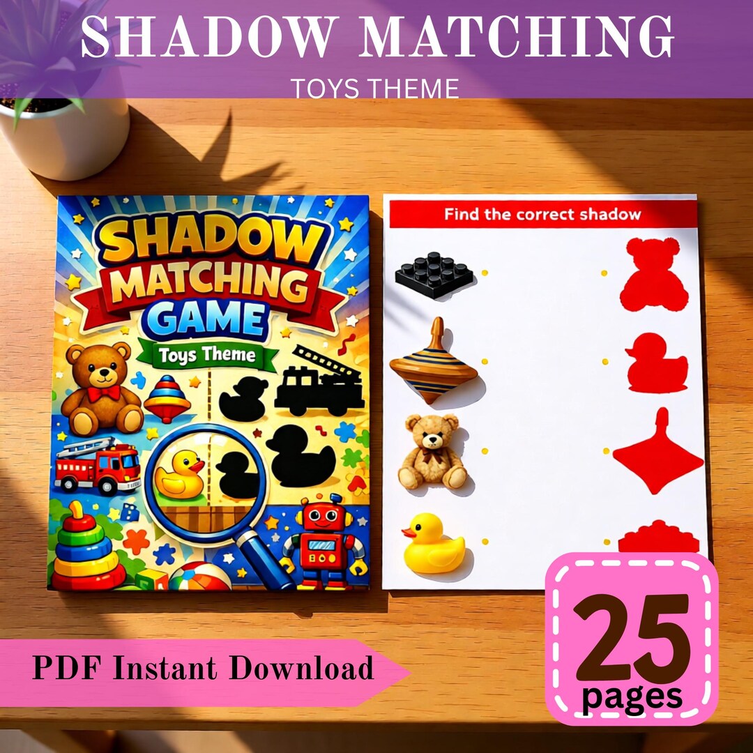 Shadow Matching Game Printable | Toys Theme Activity for Kids | 25‑page ...