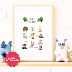 Forest Animals Educational Poster - Fun & Colorful Learning Chart for Kids, Classrooms, and Nurseries - Wildlife Themed Decor