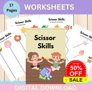 Schneidfertigkeiten üben Arbeitsblätter | Digitale Aktivitäten für Kinder mit Scheren | Feinmotorische Entwicklung Pintables